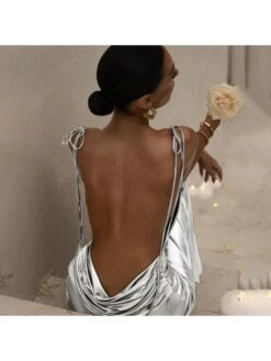 2023 Sexy Backless Silvery Ladies Sleeveless Long Dress -Women's Clothing Shop P 20230213095917345 479