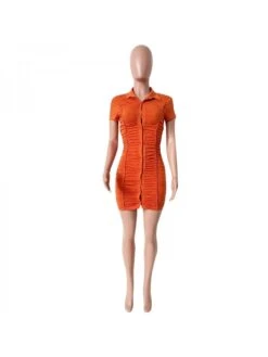 Light Brown Women's Short Sleeve Short Dress -Women's Clothing Shop P 20230213170922137 862