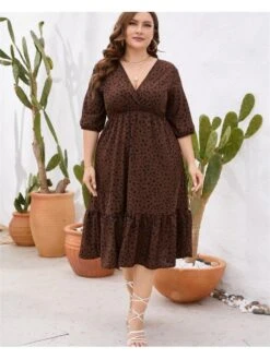 2023 Summer V-Neck Plus Size Short Sleeve Dress