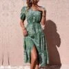 Boho Style Paisley V Neck Puff Sleeve Ruffles Dress -Women's Clothing Shop P 20230301124119774 431