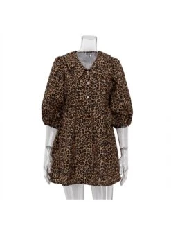 Fall Puff Sleeve Leopard Women Dress -Women's Clothing Shop P 20230302145925103 311