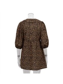 Fall Puff Sleeve Leopard Women Dress -Women's Clothing Shop P 20230302145927389 243