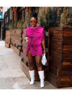 Casual Animal Print Slit Short Sleeve Dress -Women's Clothing Shop P 20230308104628403 862