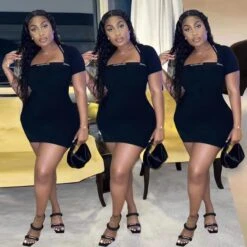 Casual Printing Black Short Sleeve Dress