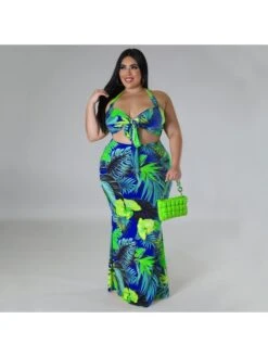 2023 Plus Size Printing Halter Tank Maxi Dress Set -Women's Clothing Shop P 20230313105025196 568