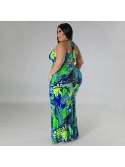 2023 Plus Size Printing Halter Tank Maxi Dress Set -Women's Clothing Shop P 20230313105027603 363