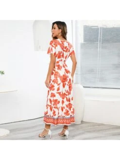 Vacation V Neck Summer Short Sleeve Floral Maxi Dress -Women's Clothing Shop P 20230315113012421 247