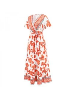 Vacation V Neck Summer Short Sleeve Floral Maxi Dress -Women's Clothing Shop P 20230315113017155 775