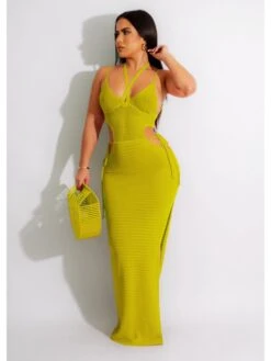 Sexy Hollowed Out Split Hem Sleeveless Long Dress