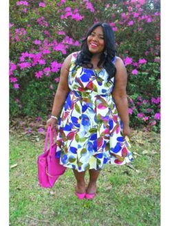 Temperament Blue Printing Plus Size Sleeveless Dress