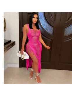 Sexy Hollowed Out Tassel Beach Sleeveless Dress