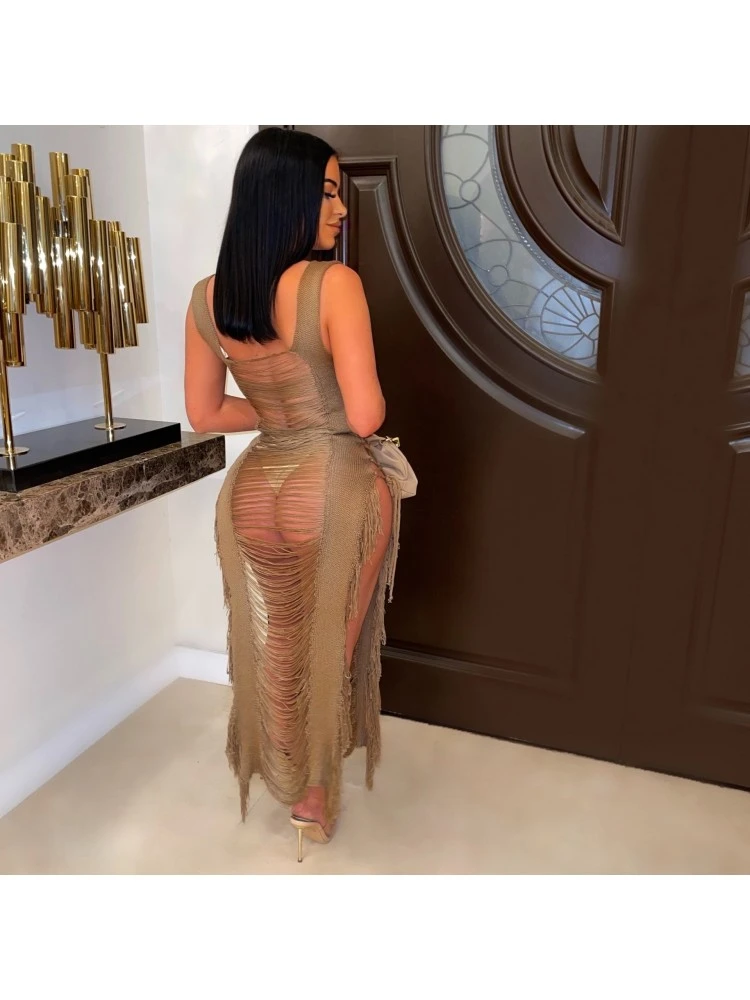 2023 Sexy See Through Ripped Tassel Sleeveless Dress 4 2023 Sexy See Through Ripped Tassel Sleeveless Dress - Image 2