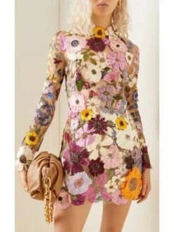 Designer Spring Hook Flower Long Sleeve Short Dress -Women's Clothing Shop P 20230329093322693 499