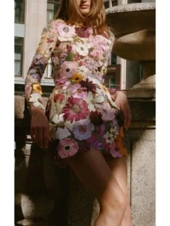 Designer Spring Hook Flower Long Sleeve Short Dress -Women's Clothing Shop P 20230329093325091 190