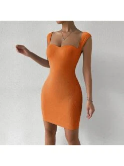 Cap Sleeve Sweetheart Neck Sleeveless Slim Fit Dress -Women's Clothing Shop P 20230401151926988 473