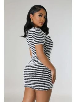 Women's Slim Black Striped Short Sleeve Dress -Women's Clothing Shop P 20230404174239235 246