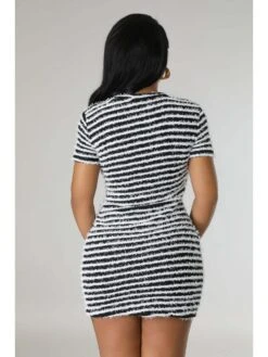 Women's Slim Black Striped Short Sleeve Dress -Women's Clothing Shop P 20230404174241753 159