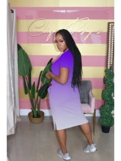 Casual Round Neck Gradient Color Short Sleeve Dress -Women's Clothing Shop P 20230404175240469 252