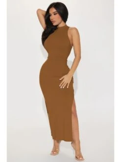Women Slit Plain Sleeveless Maxi Dress