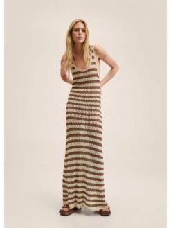 Summer Striped Backless Knitted Maxi Dress