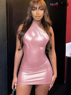 Sexy Solid Color One Shoulder Bodycon Mini Dress
