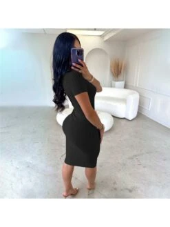 Casual Short Sleeve Women Knee Length Dress -Women's Clothing Shop P 20230410191747974 938