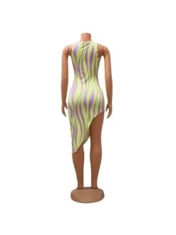 Sexy Tight Irregular Printing Green Sleeveless Dress -Women's Clothing Shop P 20230411194032833 308