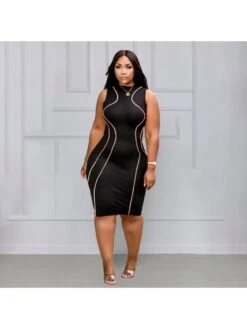 Casua Round Neck Black Plus Size Sleeveless Dress