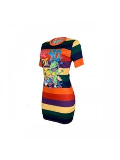 Women Cartoon Pattern Striped Short Sleeve T Shirt Dress -Women's Clothing Shop P 20230412163934893 138