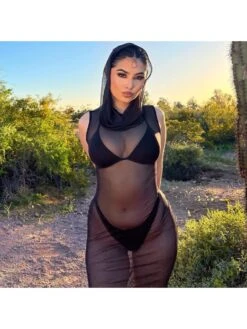 Sexy Black See Through Sleeveless Hooded Maxi Dress -Women's Clothing Shop P 20230413185527720 768