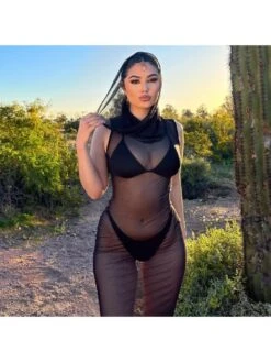 Sexy Black See Through Sleeveless Hooded Maxi Dress -Women's Clothing Shop P 20230413185530038 922