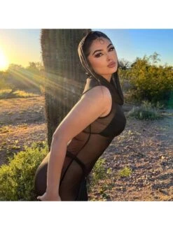 Sexy Black See Through Sleeveless Hooded Maxi Dress -Women's Clothing Shop P 20230413185534813 295