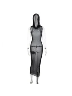 Sexy Black See Through Sleeveless Hooded Maxi Dress -Women's Clothing Shop P 20230413185541727 543