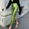 Women's Sexy PU Pure Color Bodycon Slit Dress