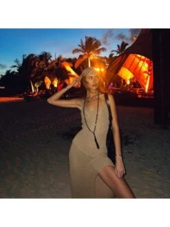 Sexy Holiday See Through Backless Sleeveless Dress