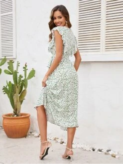 Summer Floral Ruffle Short Sleeve Slit Dress -Women's Clothing Shop P 20230503145955947 487