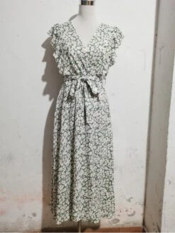 Summer Floral Ruffle Short Sleeve Slit Dress -Women's Clothing Shop P 20230503145958562 924