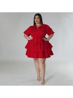 Casual Pure Color Plus Size Short Sleeve Dress