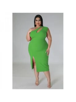 Sexy Plus Size Skinny One Shoulder Irregular Dress