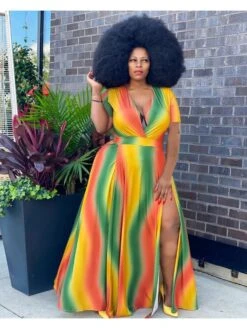 Sexy Printing Plus Size Short Sleeve Slit Maxi Dress -Women's Clothing Shop P 20230508101825346 682