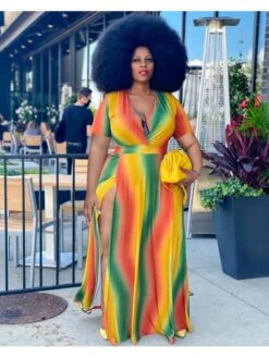 Sexy Printing Plus Size Short Sleeve Slit Maxi Dress -Women's Clothing Shop P 20230508101830334 358