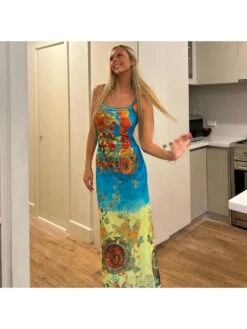 Fashion Retro Printing Sleeveless Maxi Dress -Women's Clothing Shop P 20230510194217365 530
