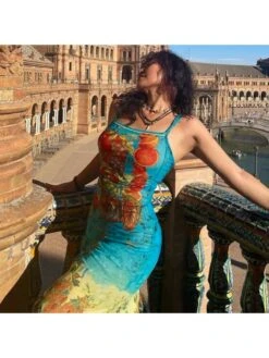 Fashion Retro Printing Sleeveless Maxi Dress -Women's Clothing Shop P 20230510194224405 976