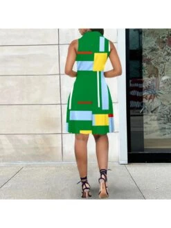 Elegant Colorblock V Neck Sleeveless Dress -Women's Clothing Shop P 20230512151544418 870