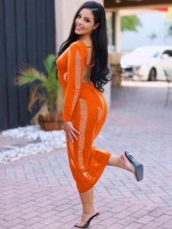 Sexy Knitting Hollow Out Long Sleeve Backless Dress -Women's Clothing Shop P 20230513135520097 225