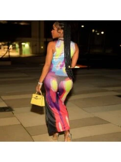 Slim Round Neck Red Printing Long Dress -Women's Clothing Shop P 20230517192323110 668