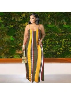 Summer Striped Sleeveless Maxi Dress