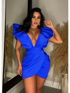 Sexy V Neck Ruffled Backless Short Dress