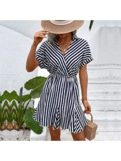 Casual Navy Blue Striped Women's Dress
