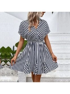Casual Navy Blue Striped Women's Dress -Women's Clothing Shop P 20230523193024259 743